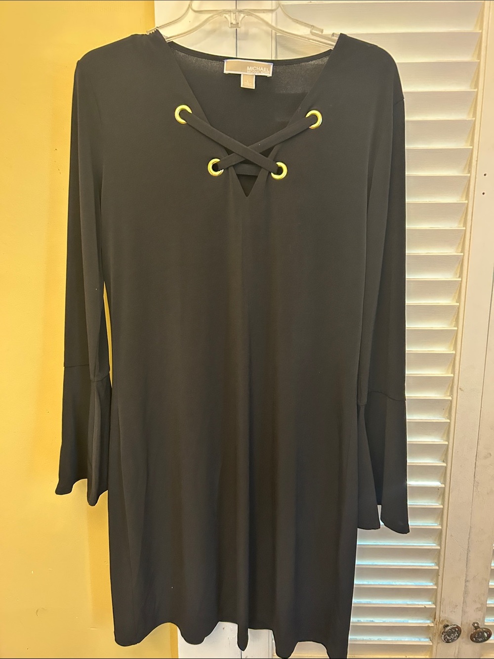 MICHAEL Michael Kors Black Long-Sleeve Lace-Up Eyelet Dress with Yellow Accents